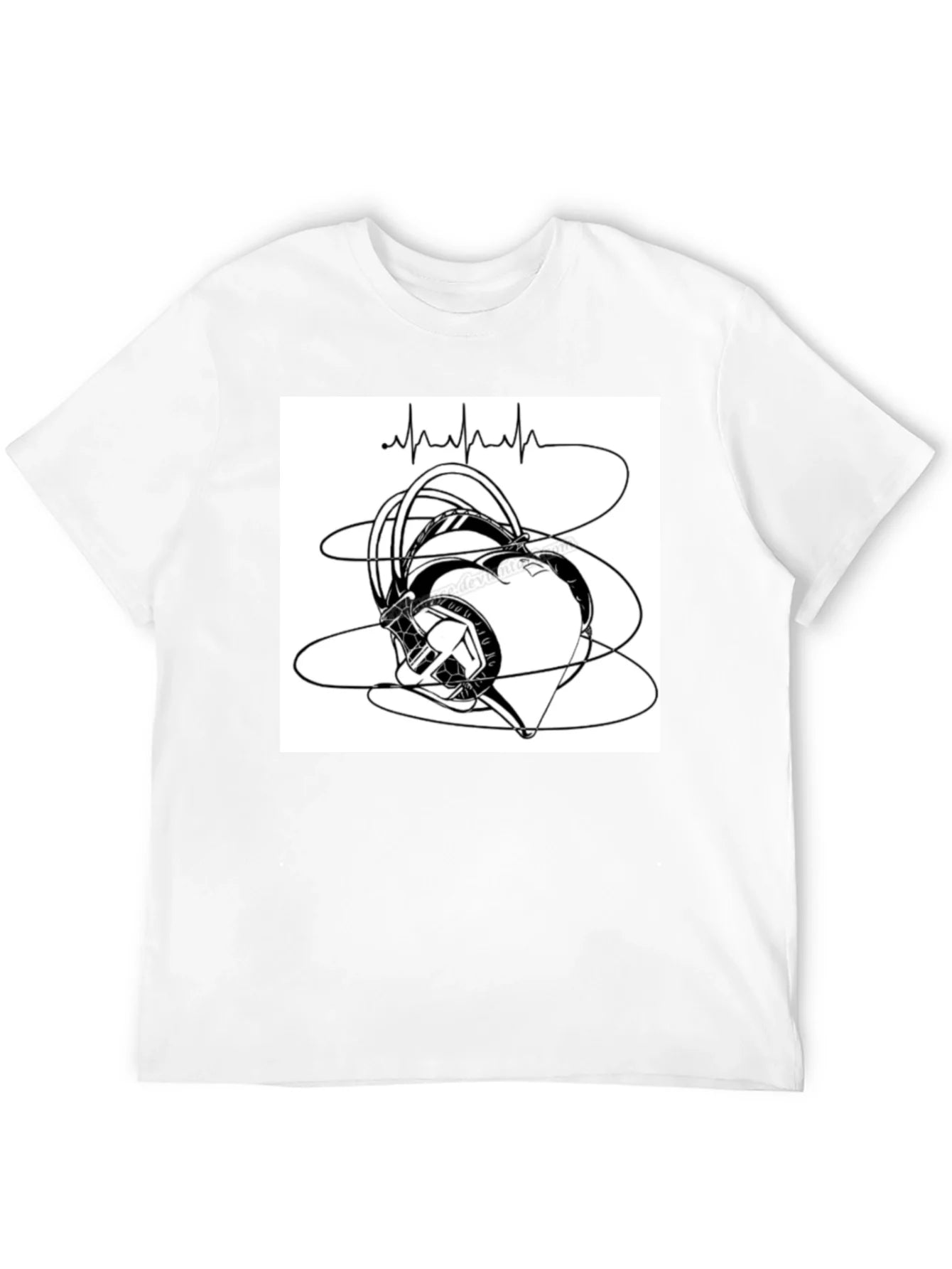 Heartbeat Headphones Graphic T-Shirt - Black