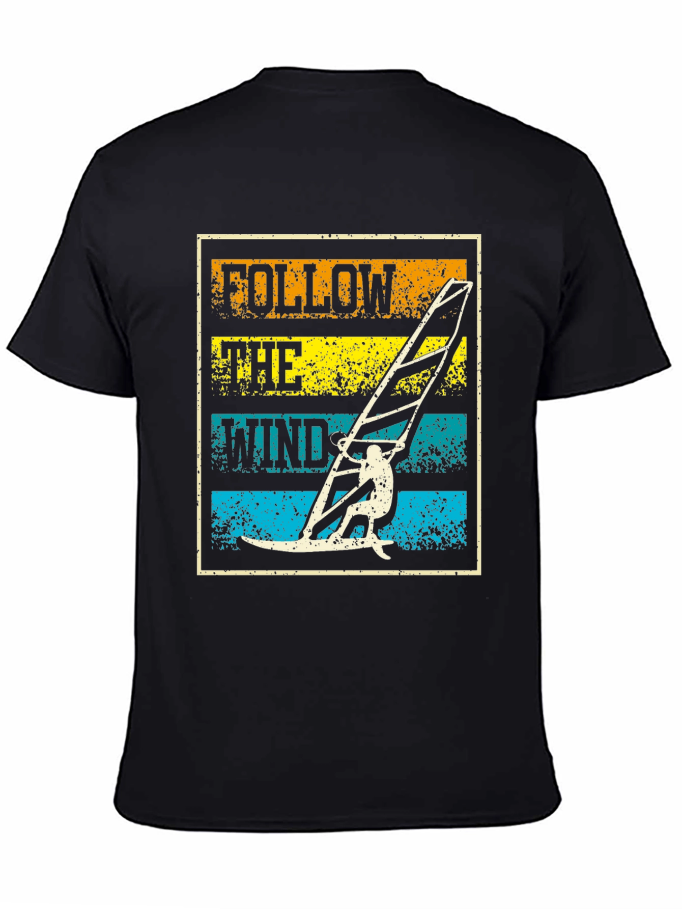 Follow The Wind Black T-Shirt Windsurfing Design