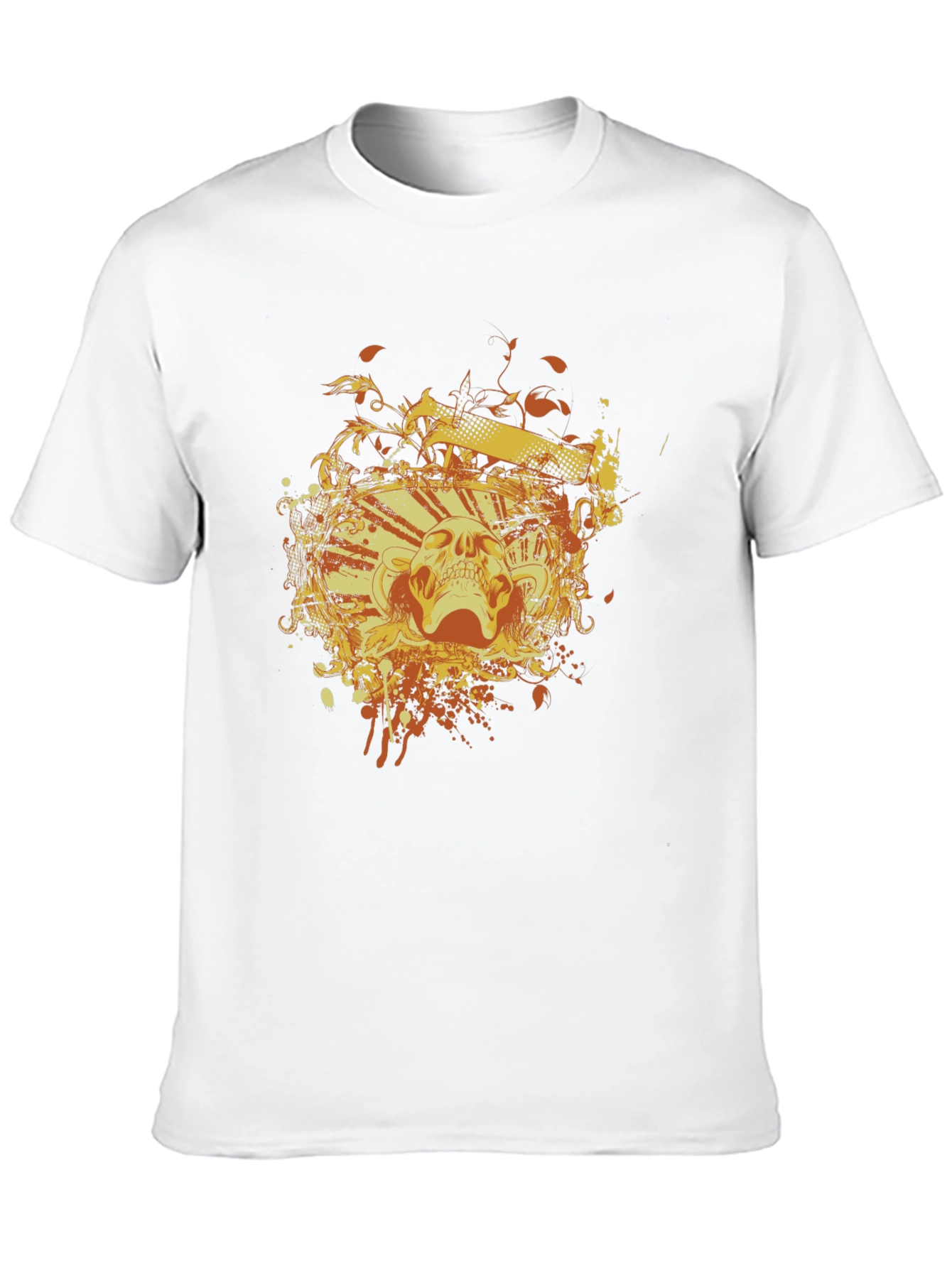 Skull & Flames Graphic Tee - Black Cotton