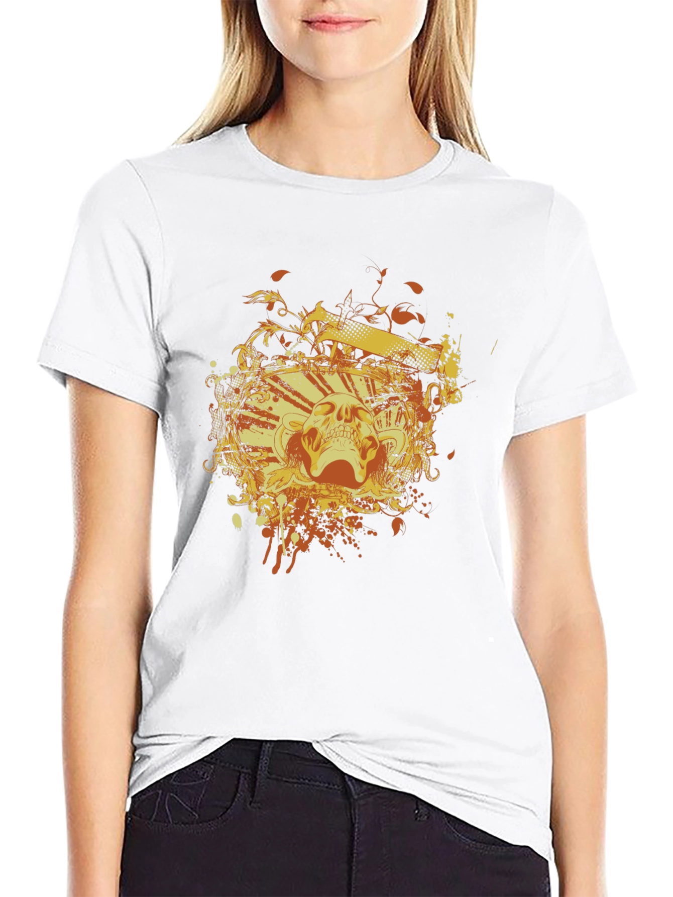 Skull & Flames Graphic Tee - Black Cotton