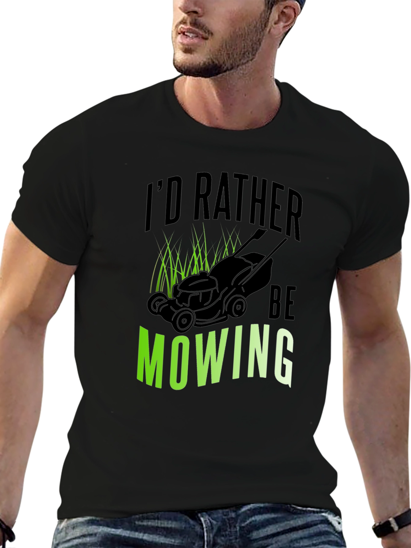 Id Rather Be Mowing Black Graphic Tee
