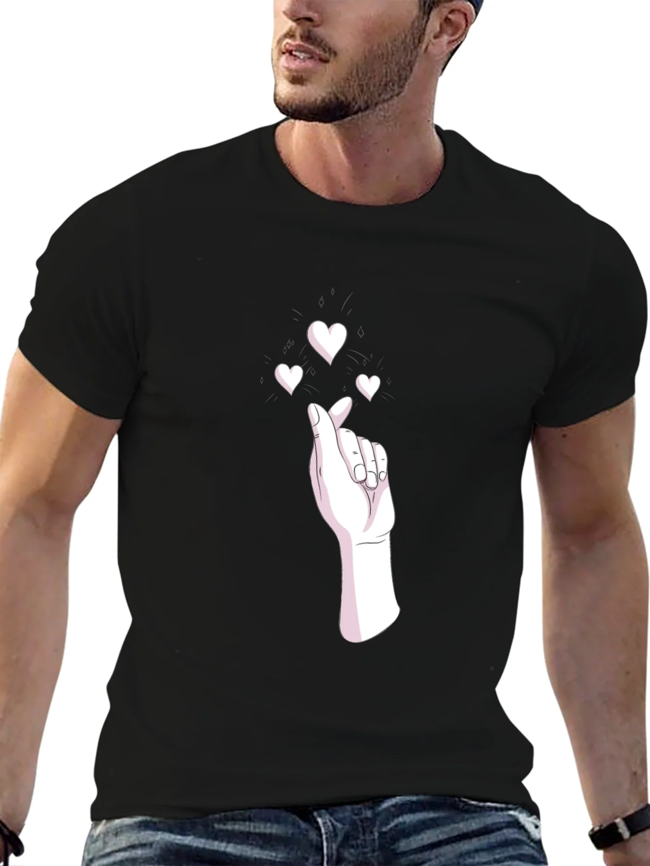 Heart Gesture Graphic Tee - Stylish Black T-Shirt