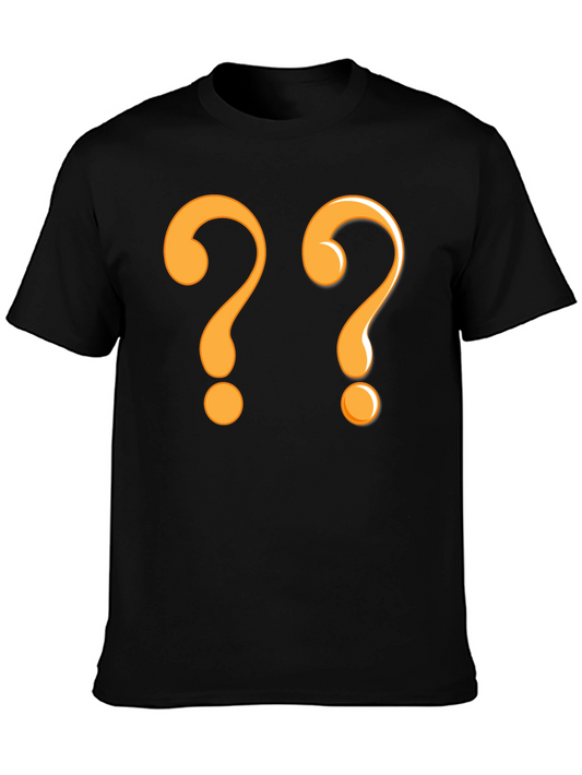 Question Mark Graphic Tee - Black Cotton Casual Shirt