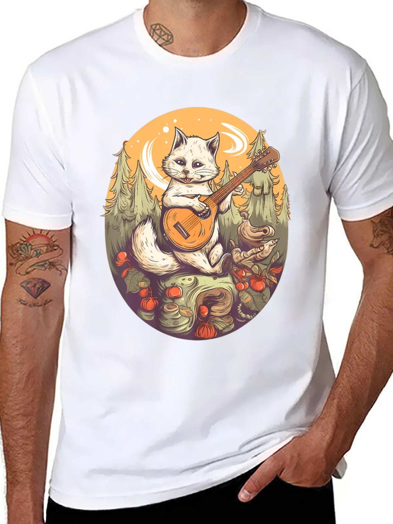 Cat Playing Banjo Graphic T-Shirt