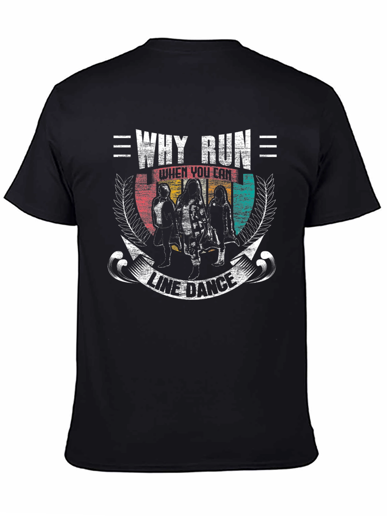 Why Run Line Dance Black Graphic T-Shirt