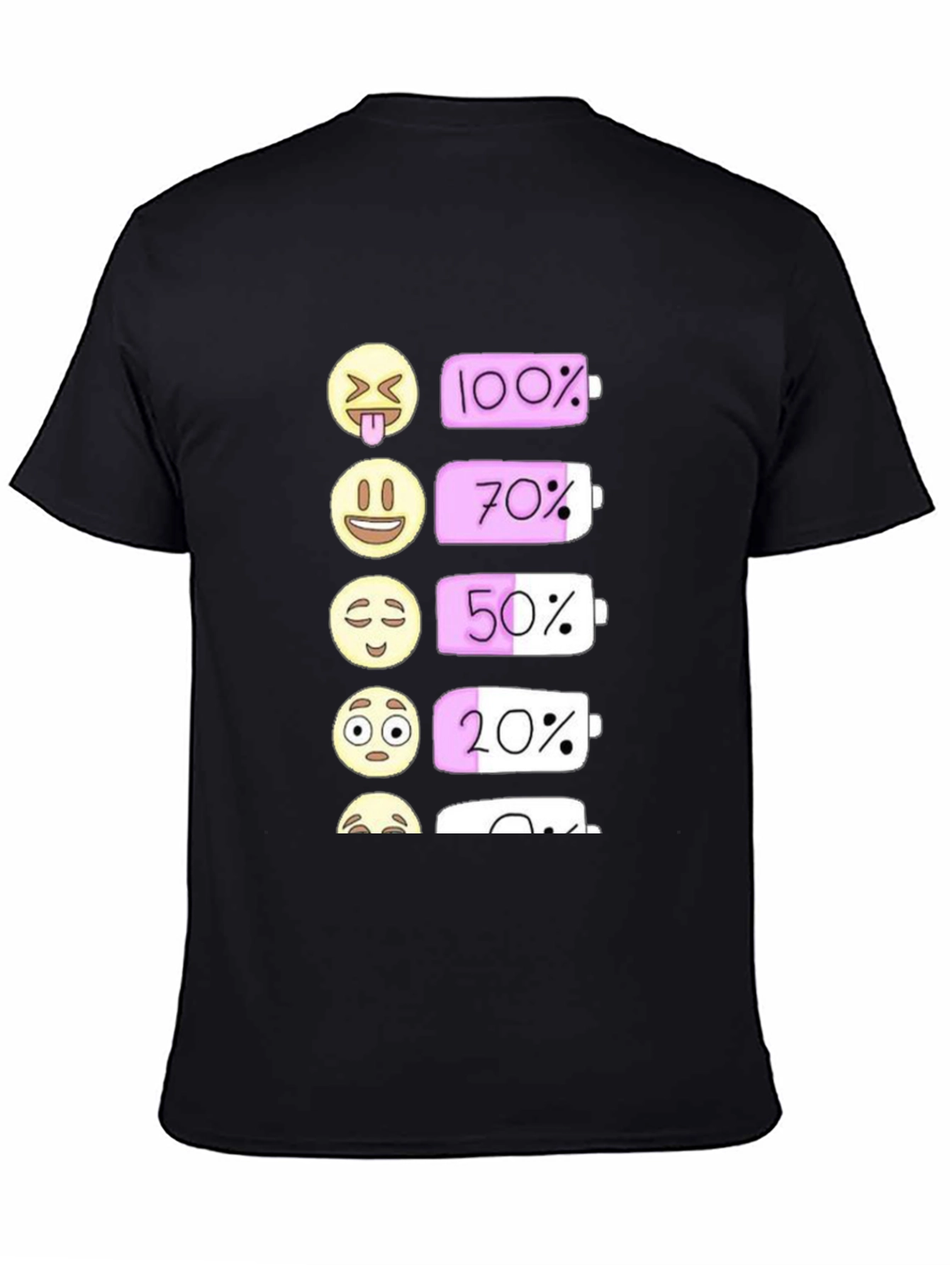 Emoji Battery Level Graphic Tee - Black Cotton T-Shirt