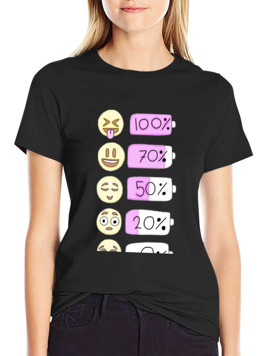 Emoji Battery Level Graphic Tee - Black Cotton T-Shirt