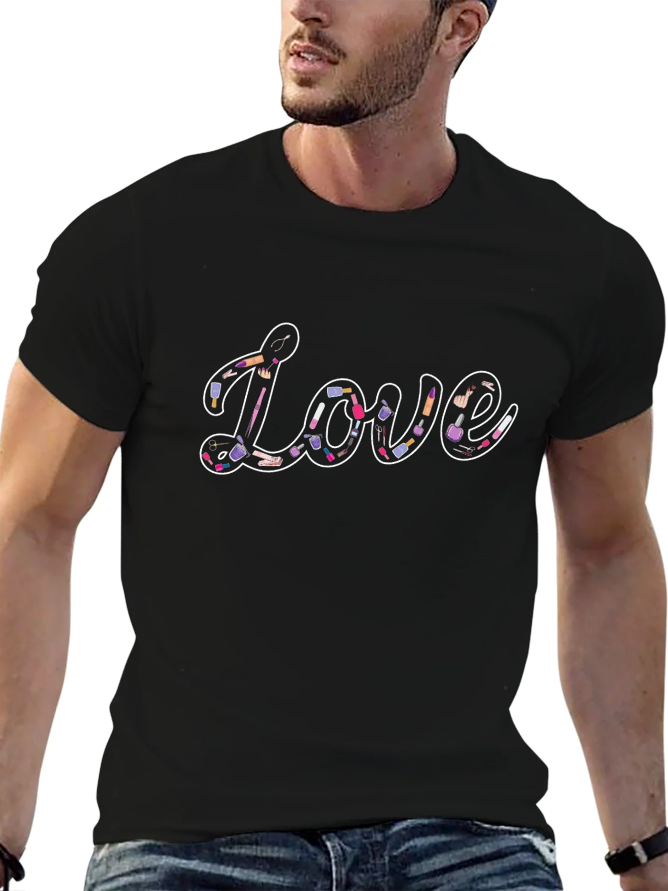 Love Makeup Design Black Tee Shirt