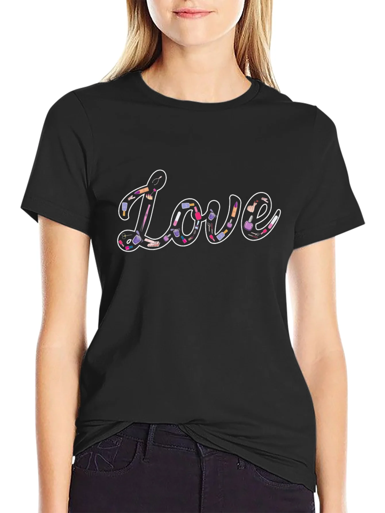 Love Makeup Design Black Tee Shirt