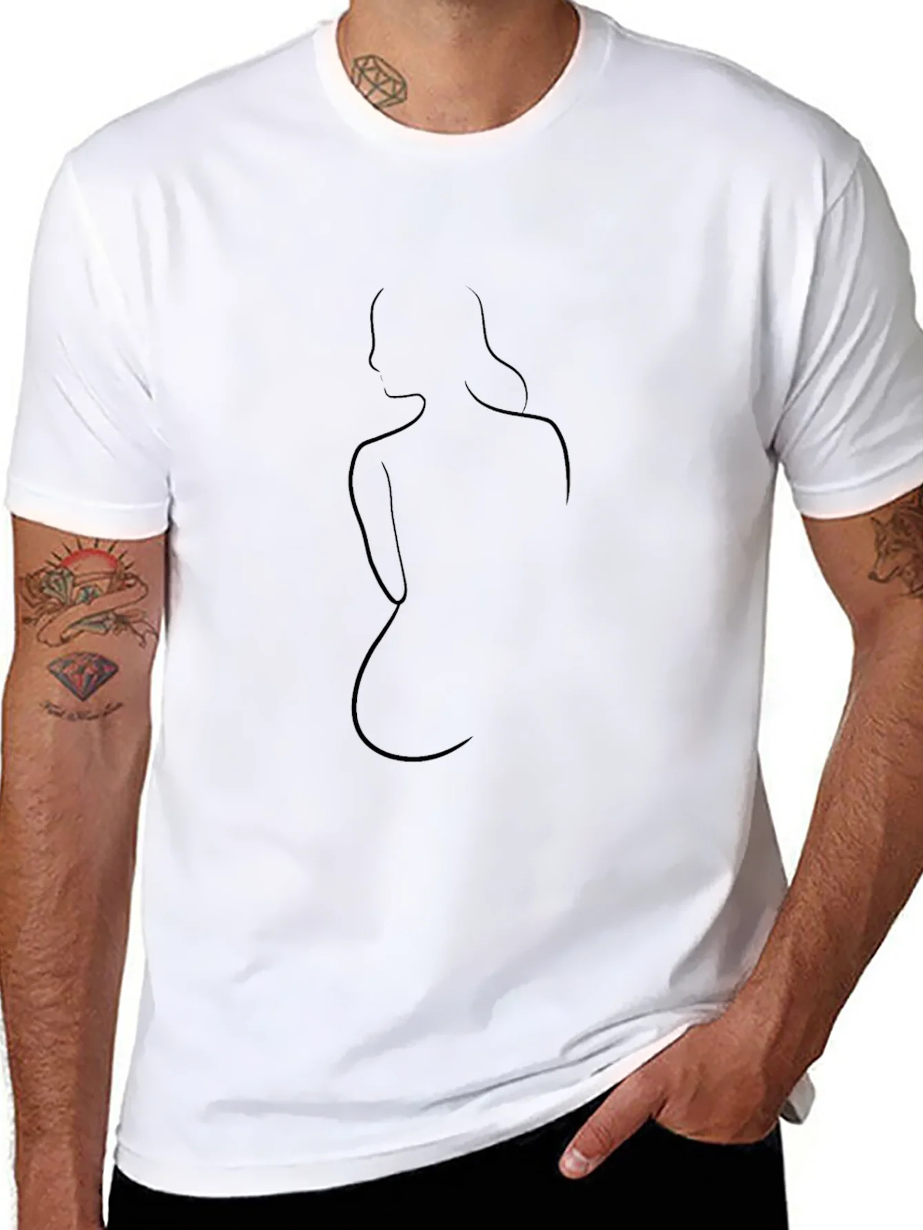 Minimalist Woman Line Art Black T-Shirt