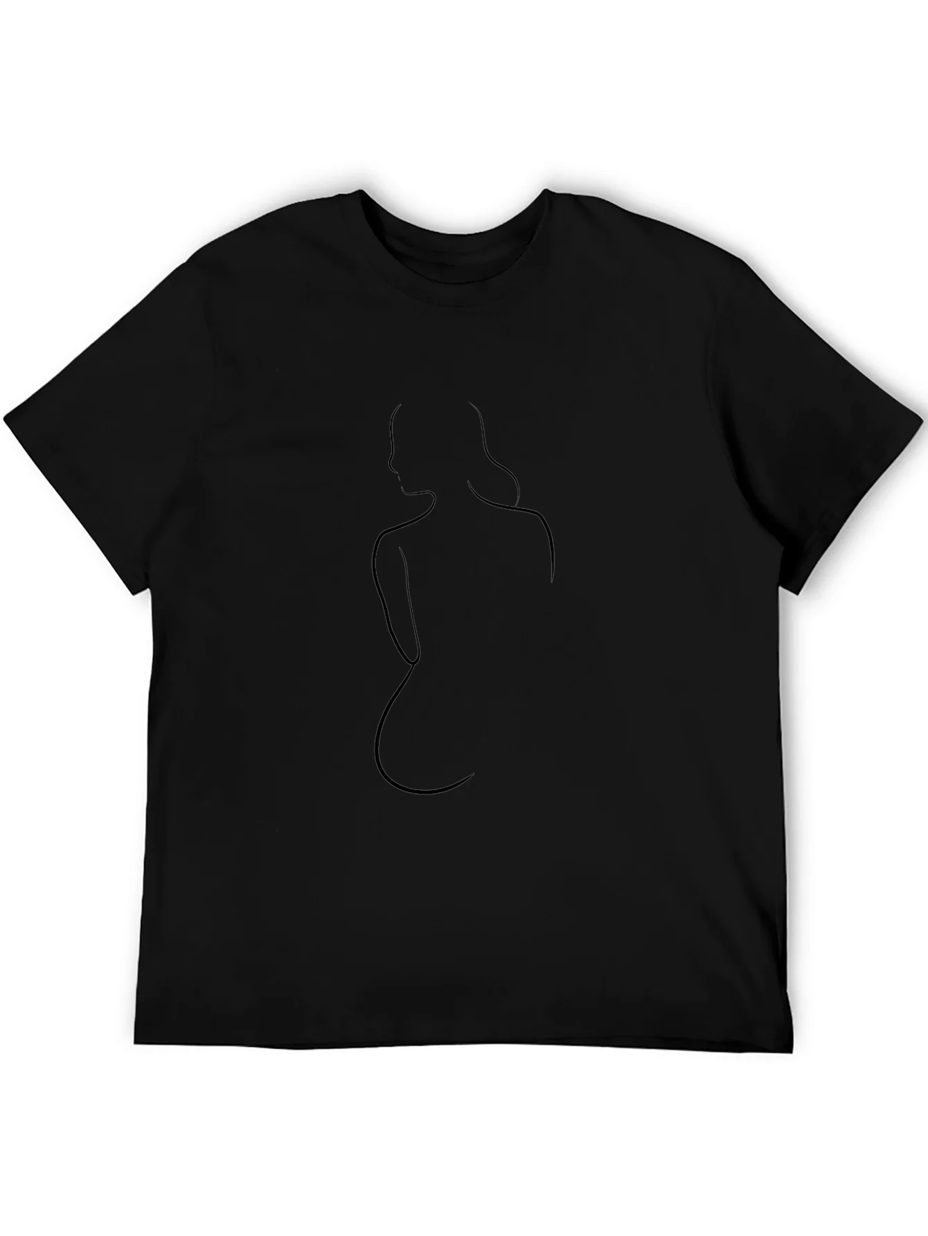 Minimalist Woman Line Art Black T-Shirt