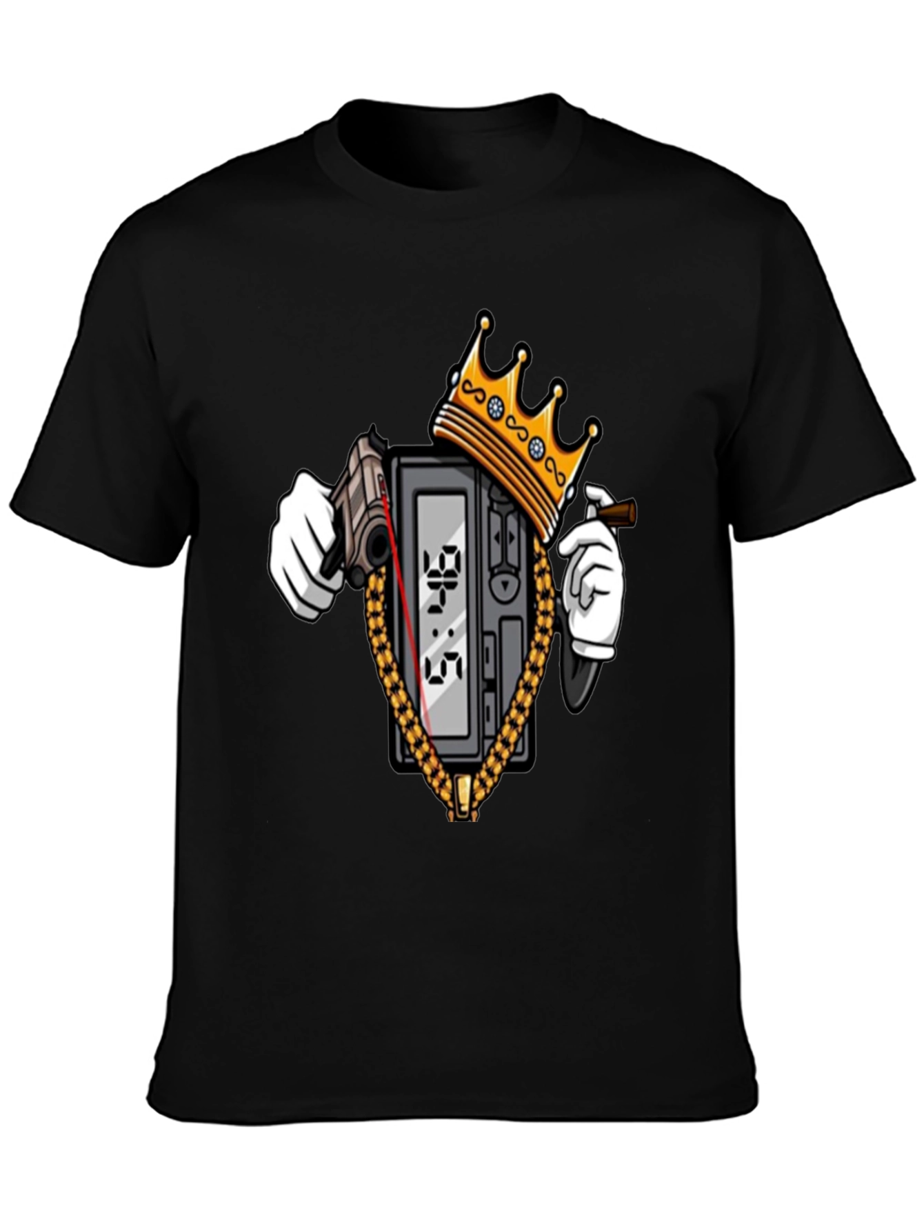 Gangster Clock T-Shirt - Black Crew Neck Graphic Tee