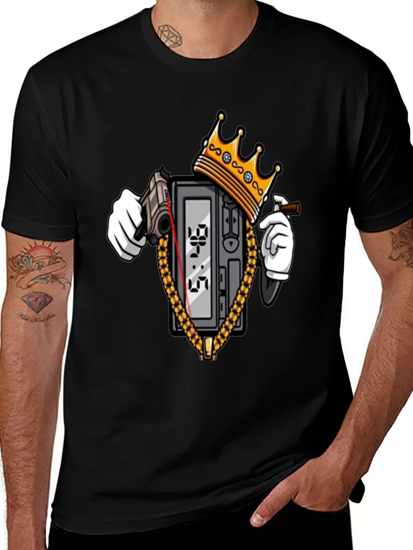 Gangster Clock T-Shirt - Black Crew Neck Graphic Tee