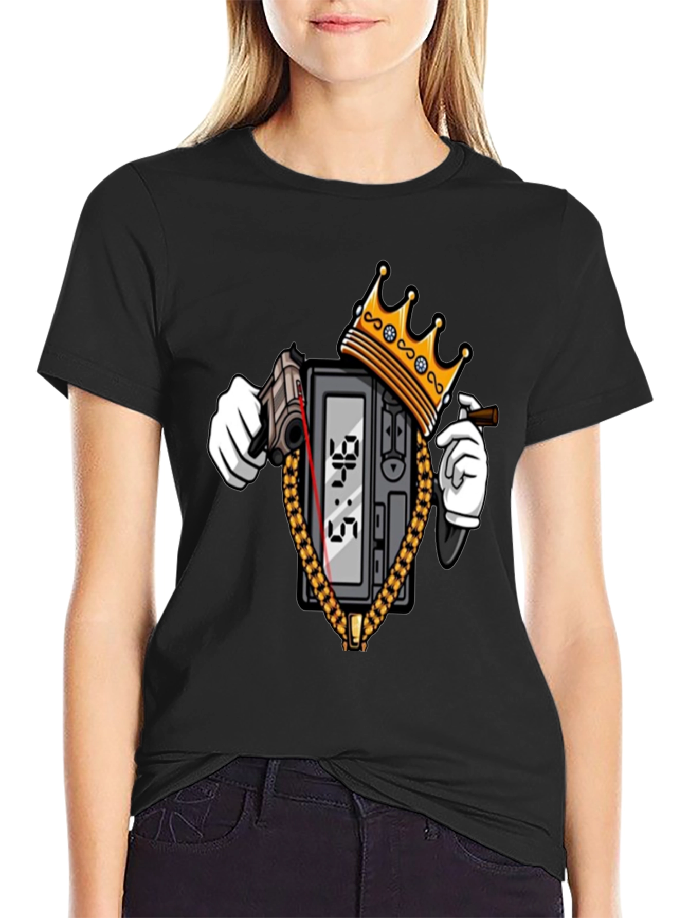 Gangster Clock T-Shirt - Black Crew Neck Graphic Tee