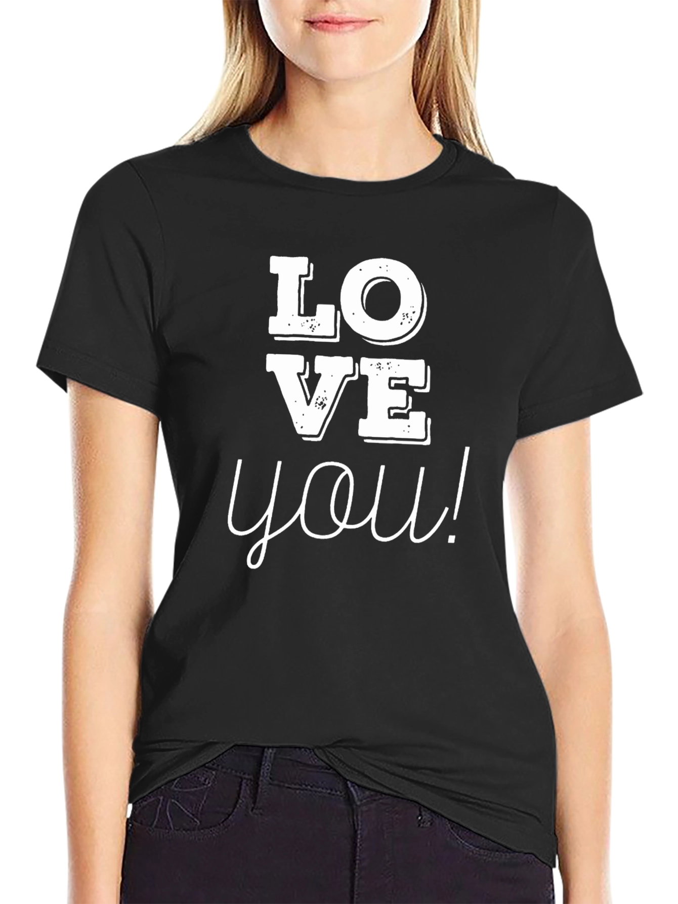 Love You Graphic Tee - Trendy Black Cotton T-Shirt