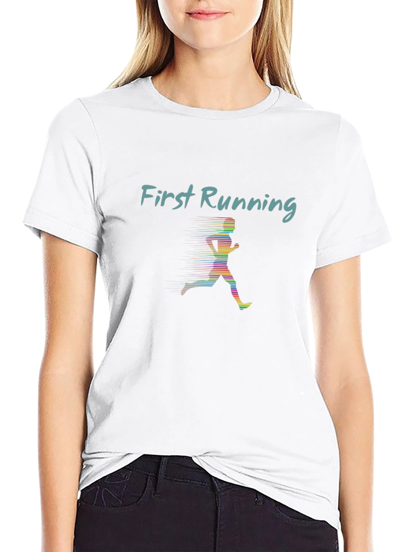 First Running Tee - Sleek Black Graphic T-Shirt