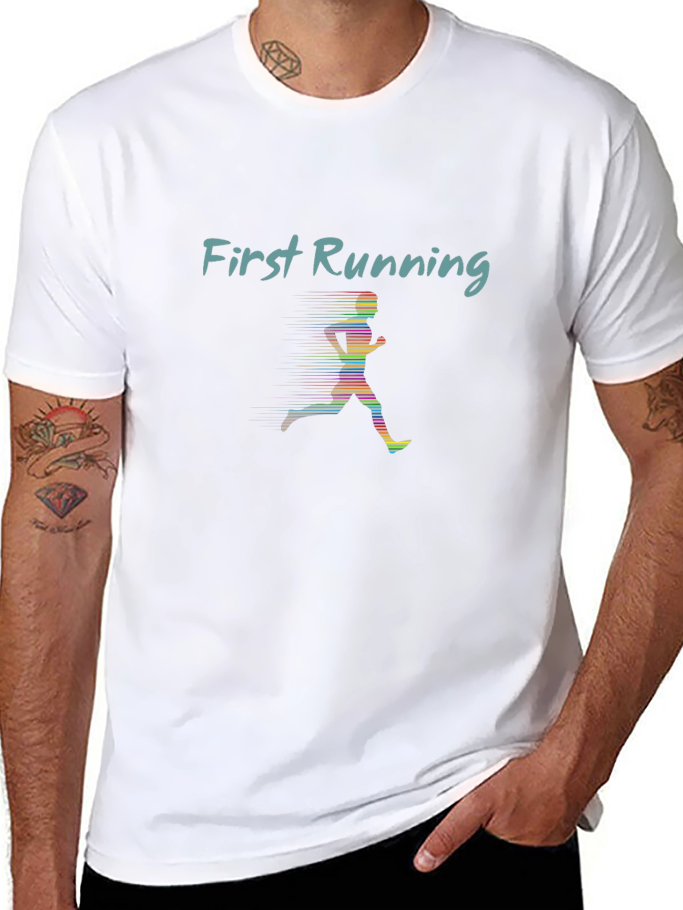 First Running Tee - Sleek Black Graphic T-Shirt