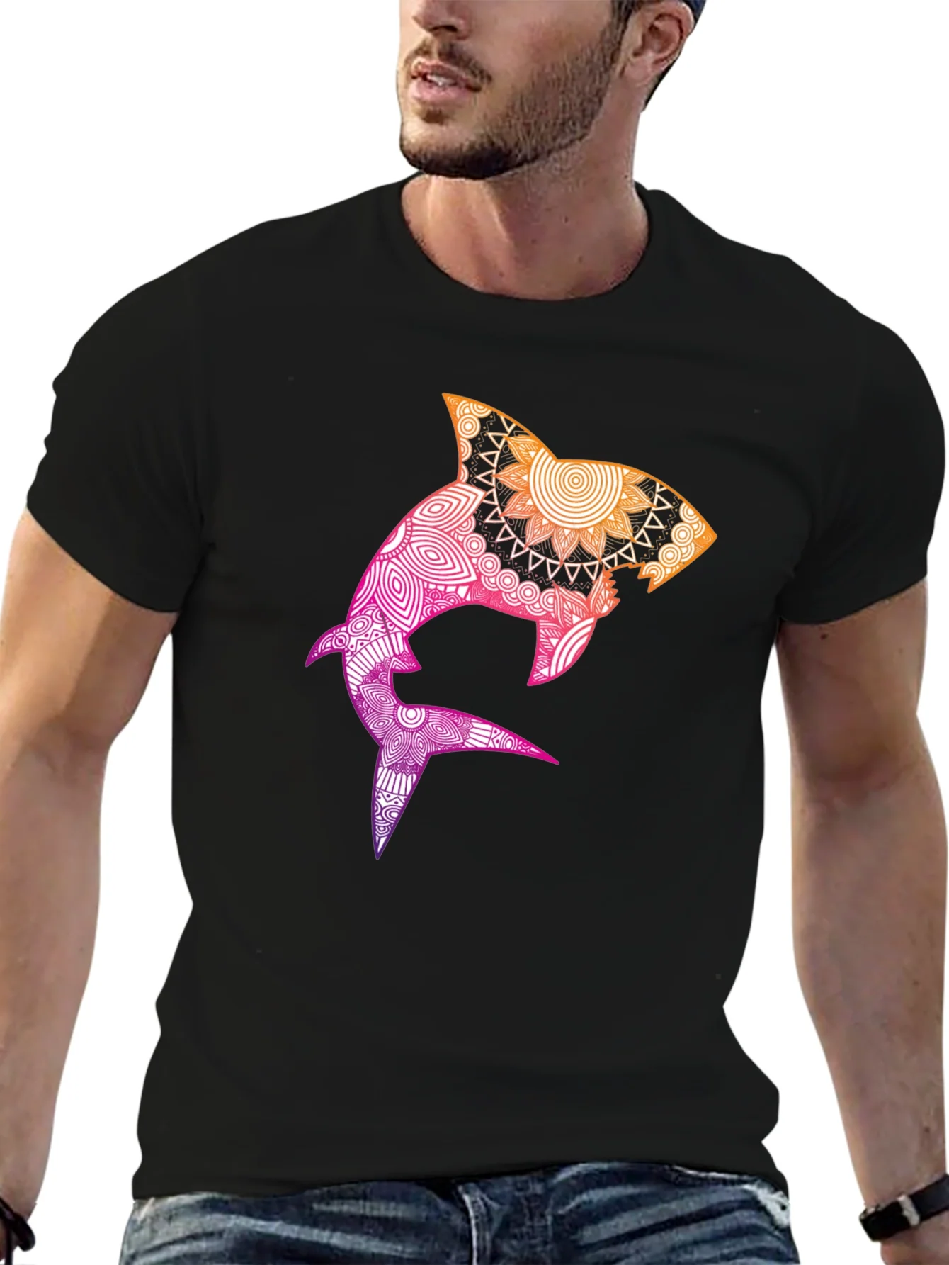 Shark Mandala Graphic Tee - Black