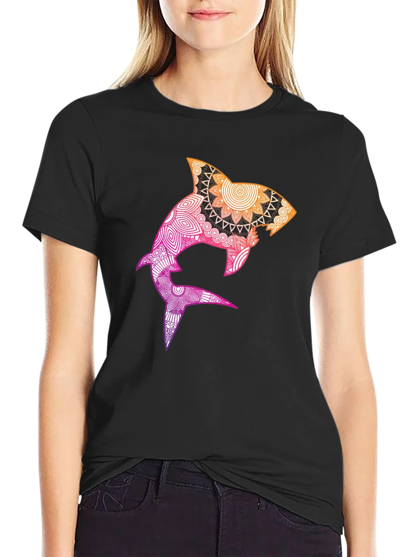 Shark Mandala Graphic Tee - Black
