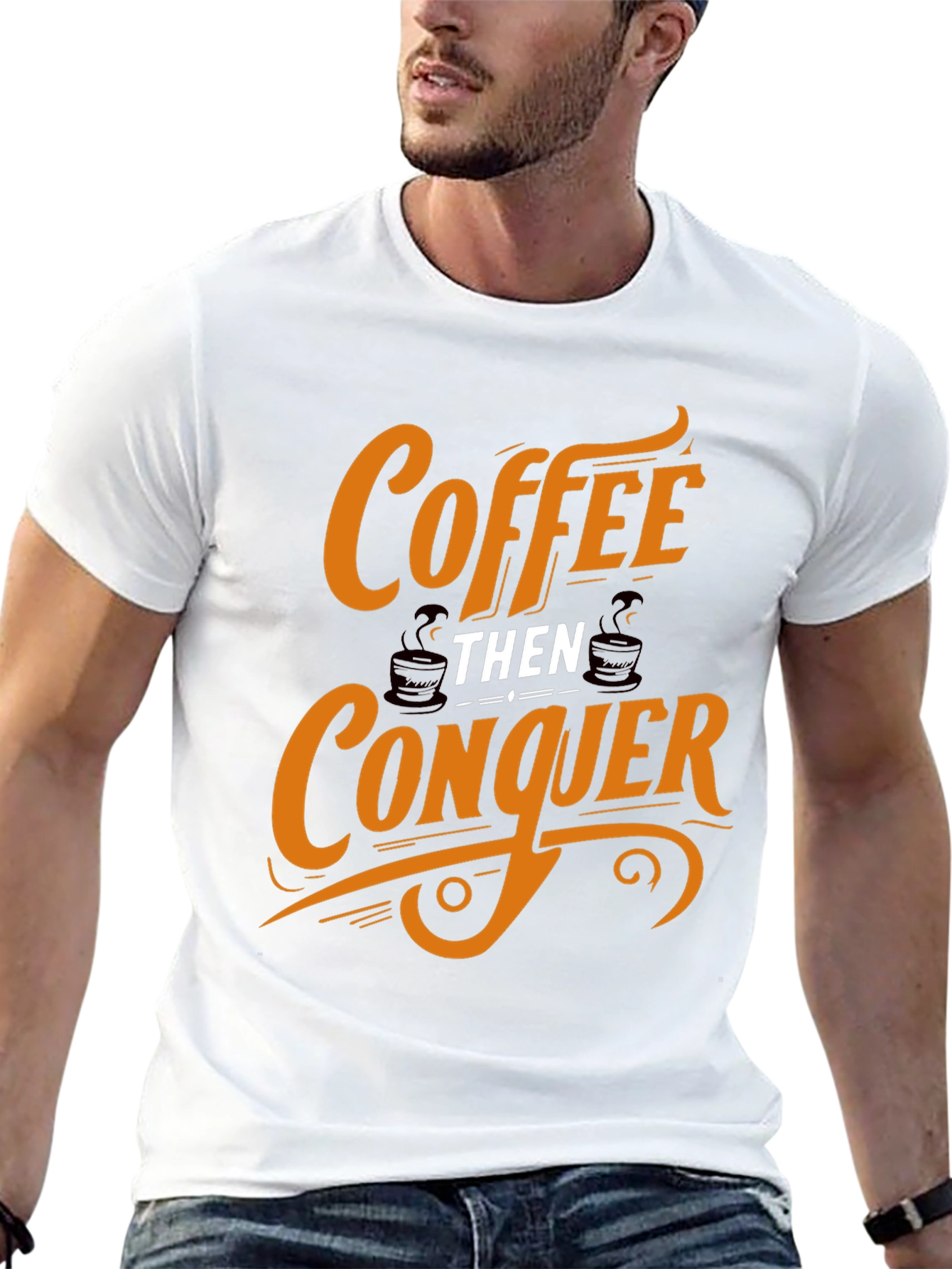 Coffee Then Conquer Black Graphic Tee