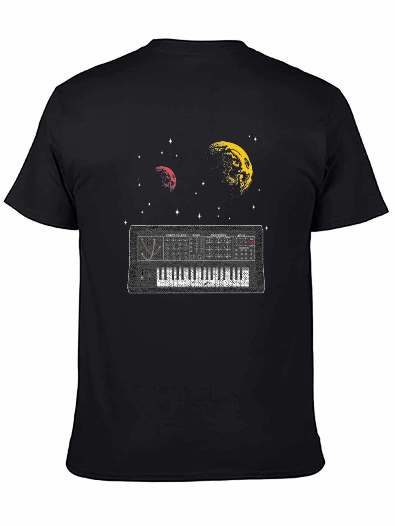 Space Synth Black T-Shirt - Retro Music Design