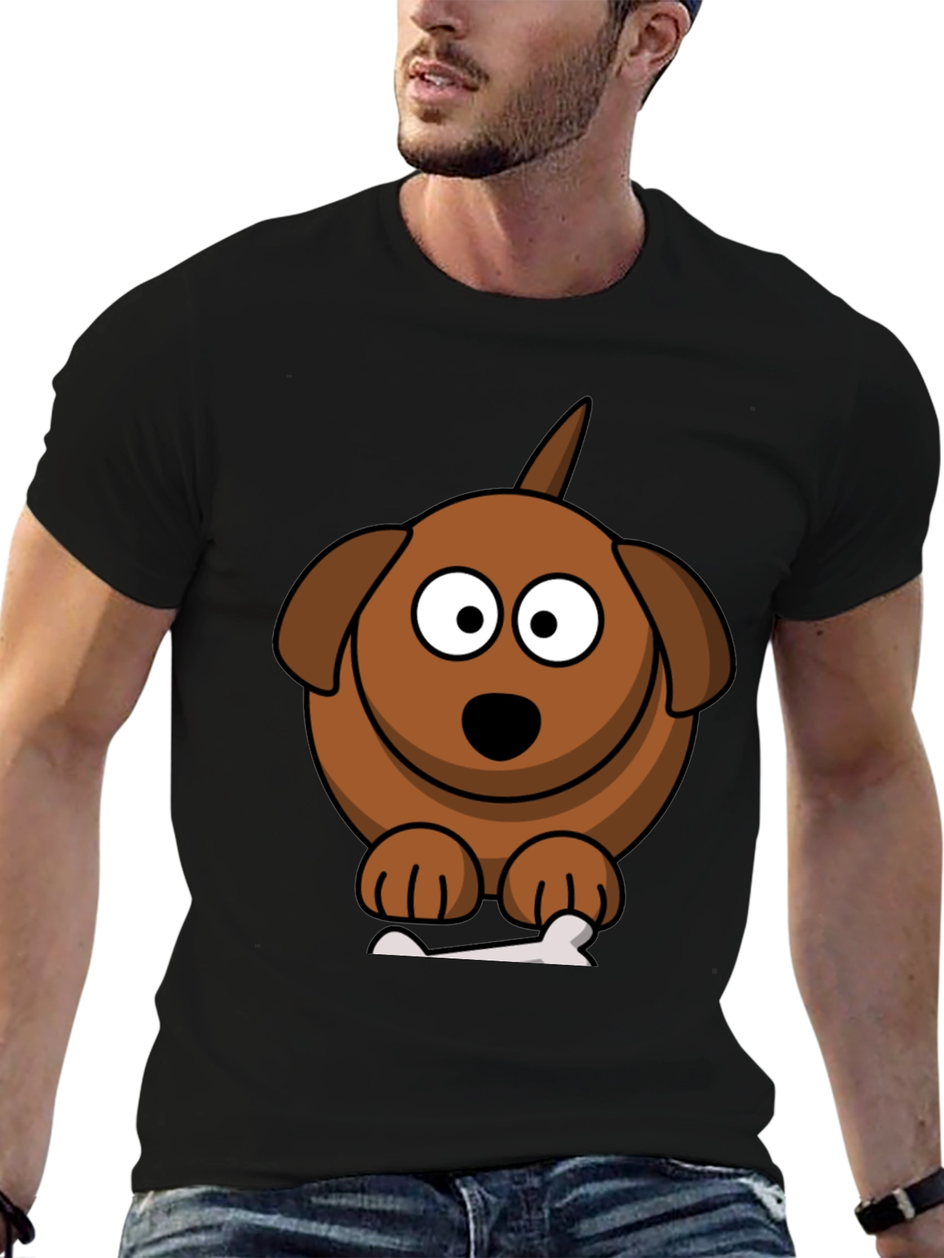 Cartoon Dog Graphic T-Shirt - Unisex Black Tee
