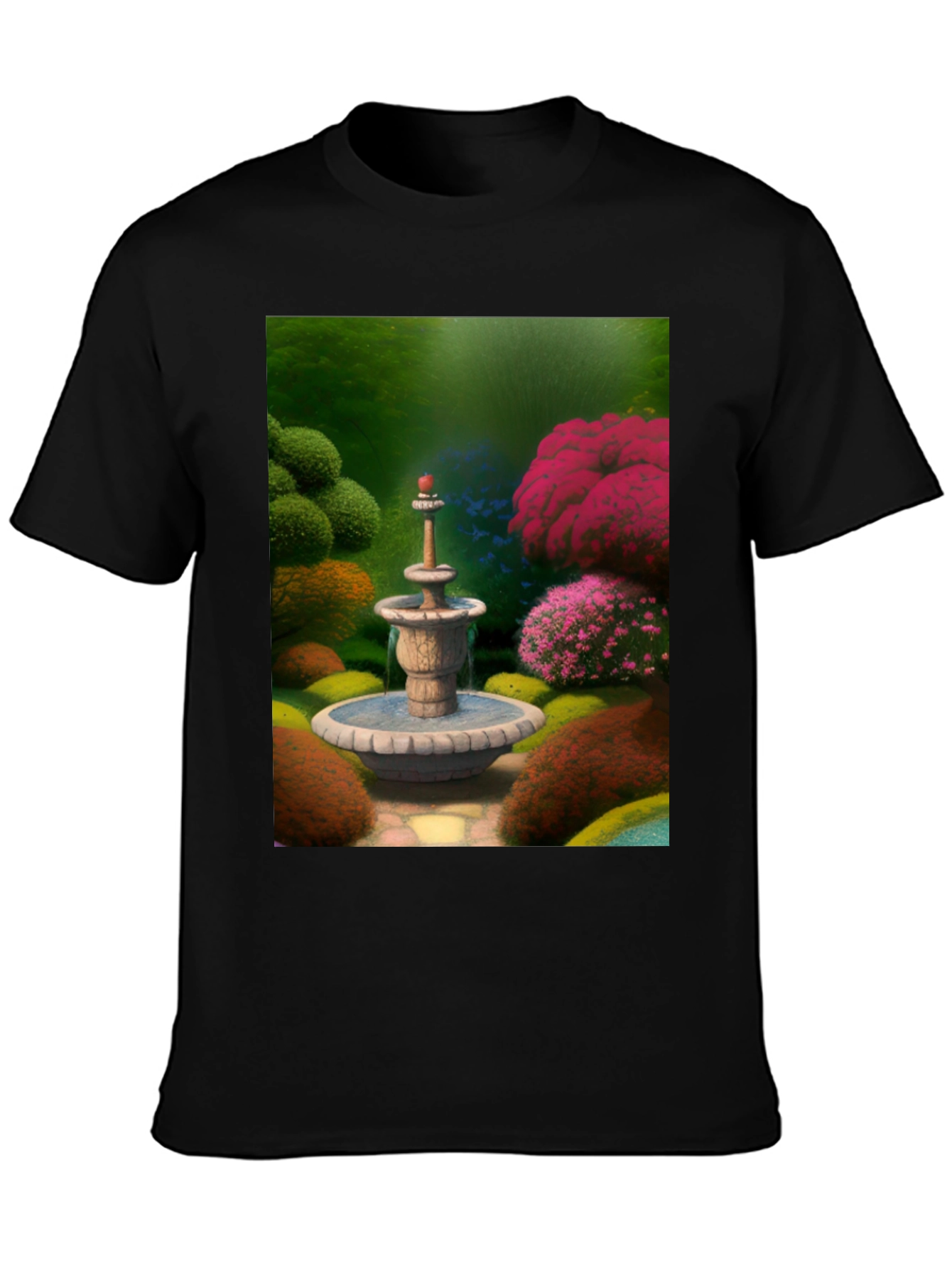 Fountain Garden T-Shirt Black Crew Neck Tee