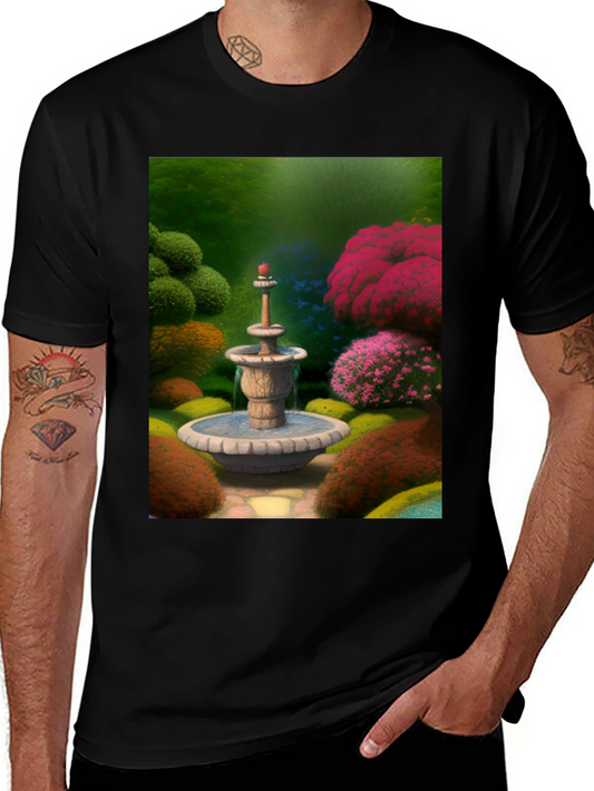 Fountain Garden T-Shirt Black Crew Neck Tee