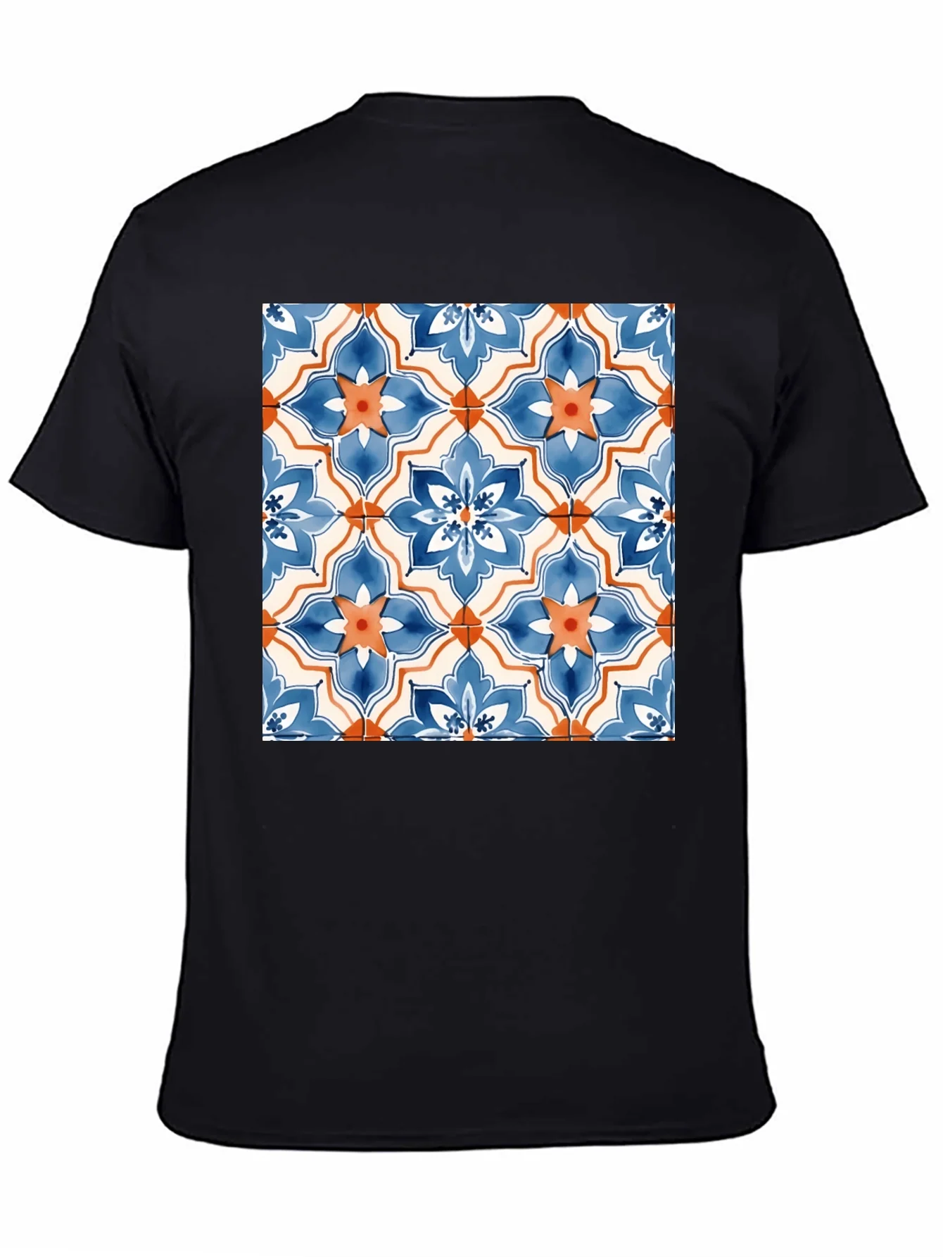 Tiled Floral Pattern Black T-Shirt
