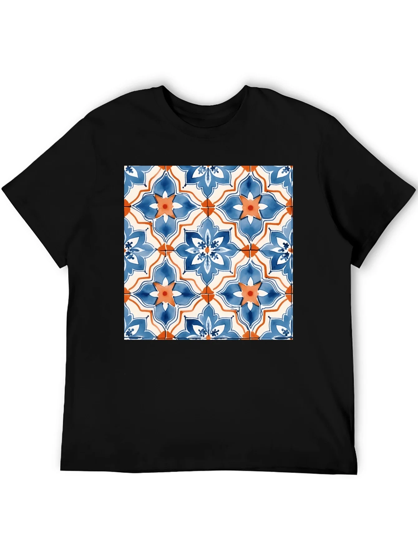 Tiled Floral Pattern Black T-Shirt