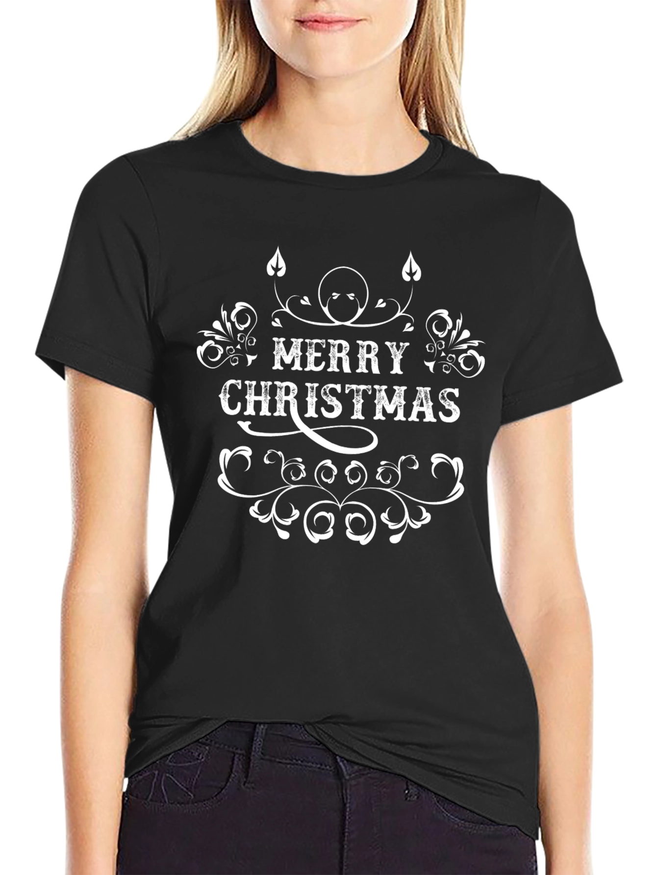 Merry Christmas Graphic Tee - Black Cotton