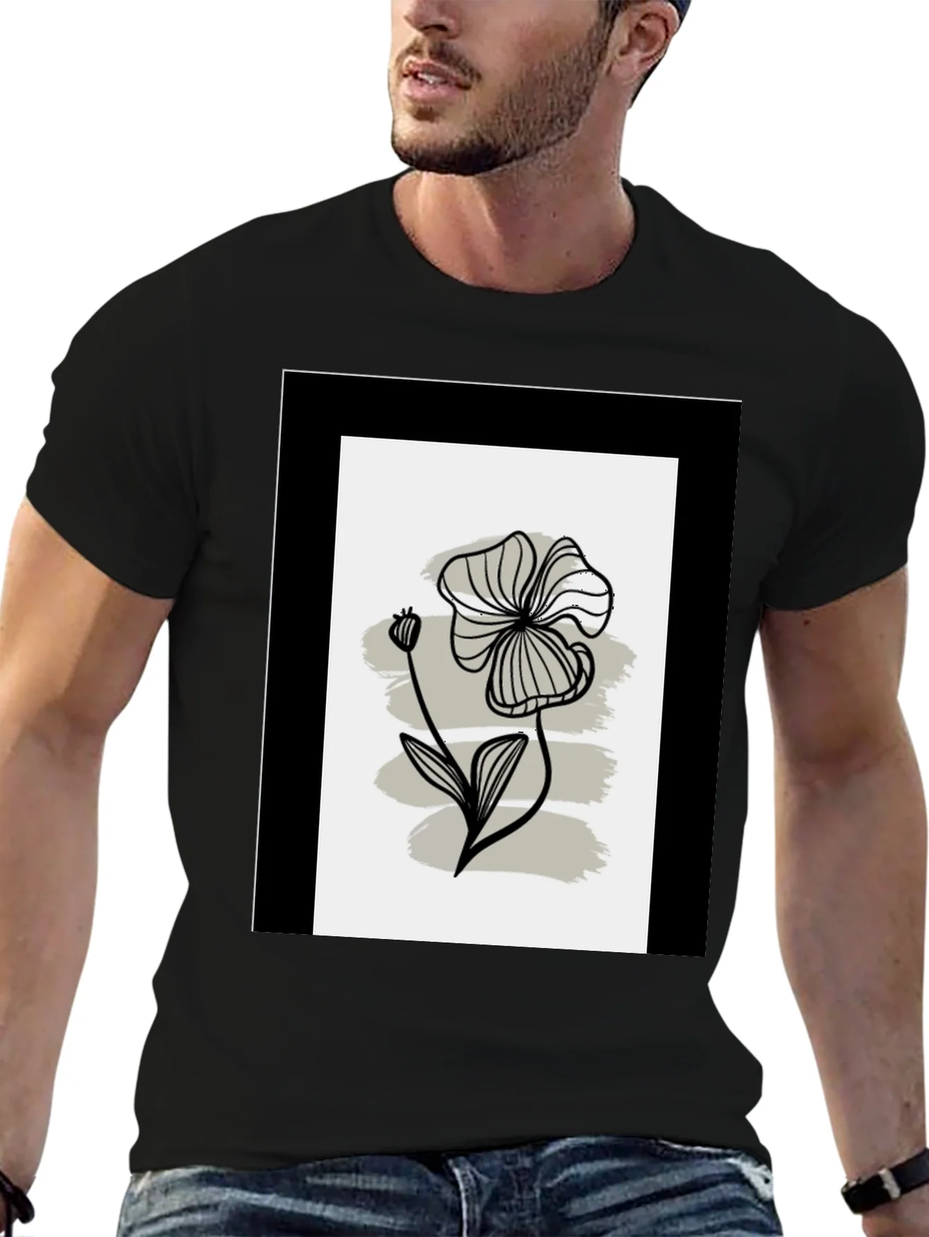 Minimalist Floral Graphic Tee - Black