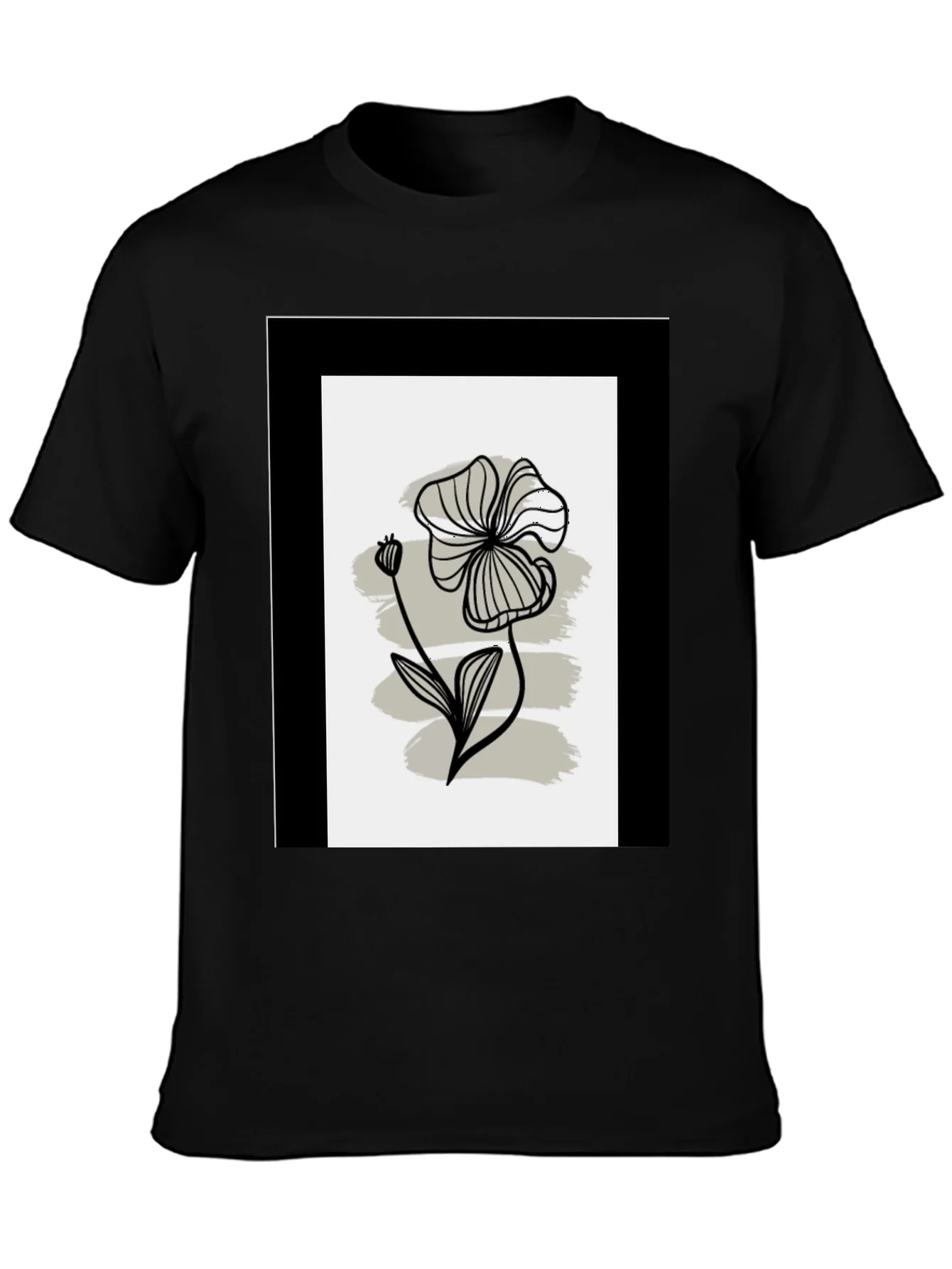 Minimalist Floral Graphic Tee - Black