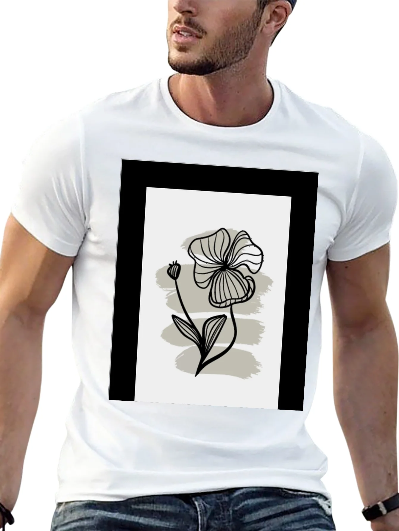 Minimalist Floral Graphic Tee - Black