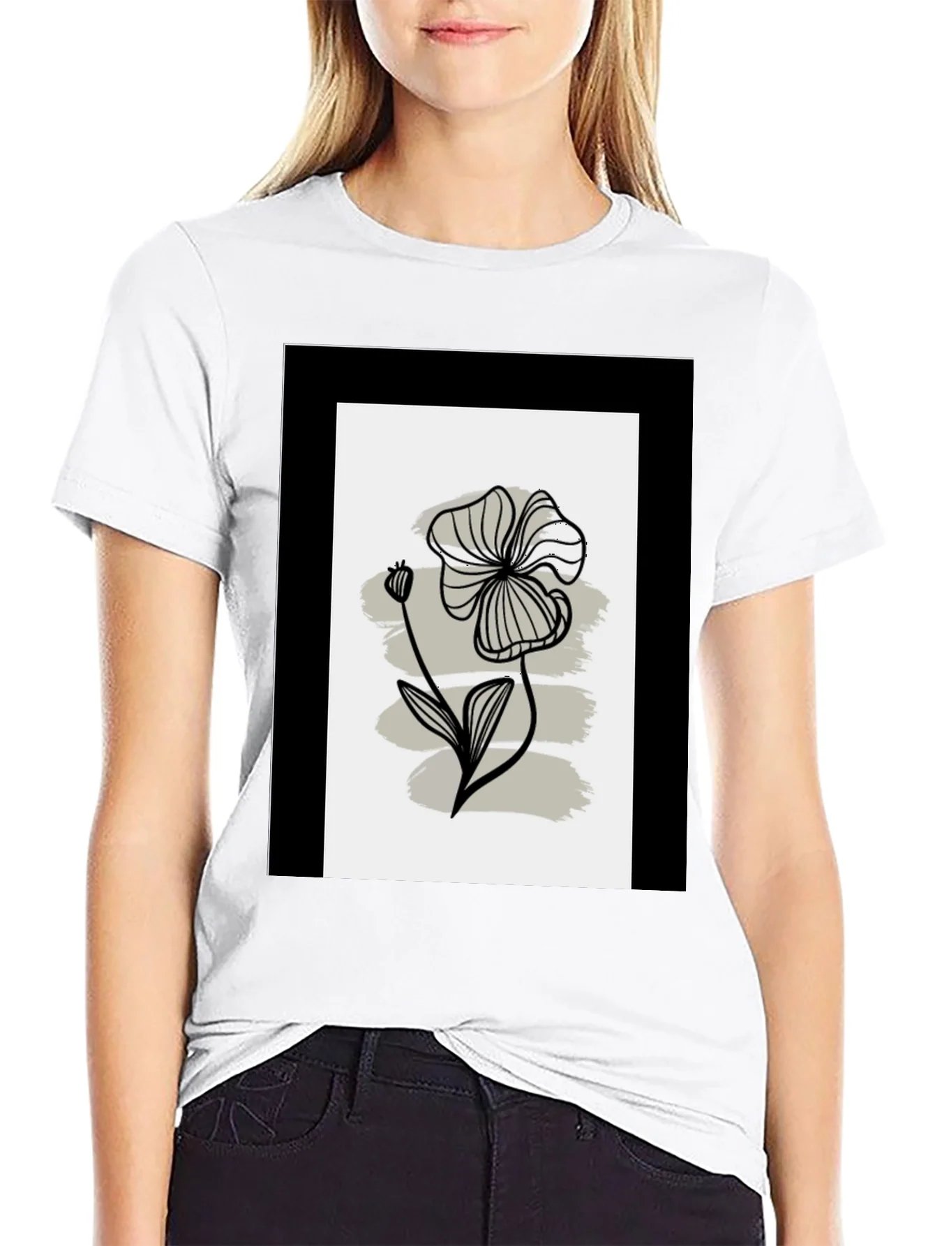 Minimalist Floral Graphic Tee - Black