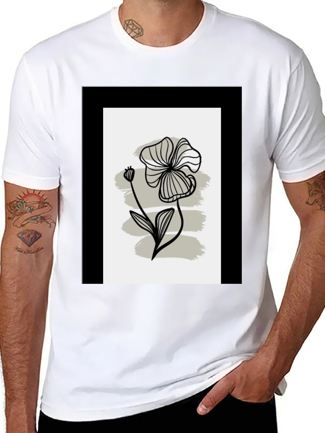 Minimalist Floral Graphic Tee - Black