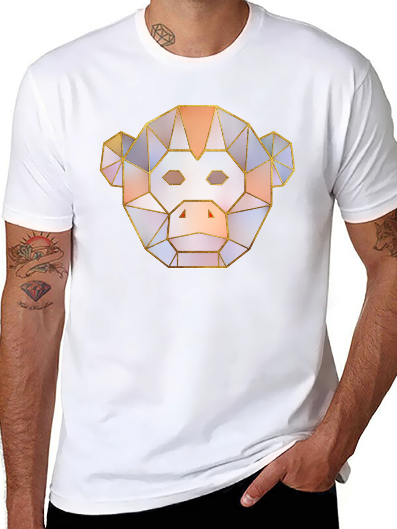 Geometric Monkey Face Graphic T-Shirt