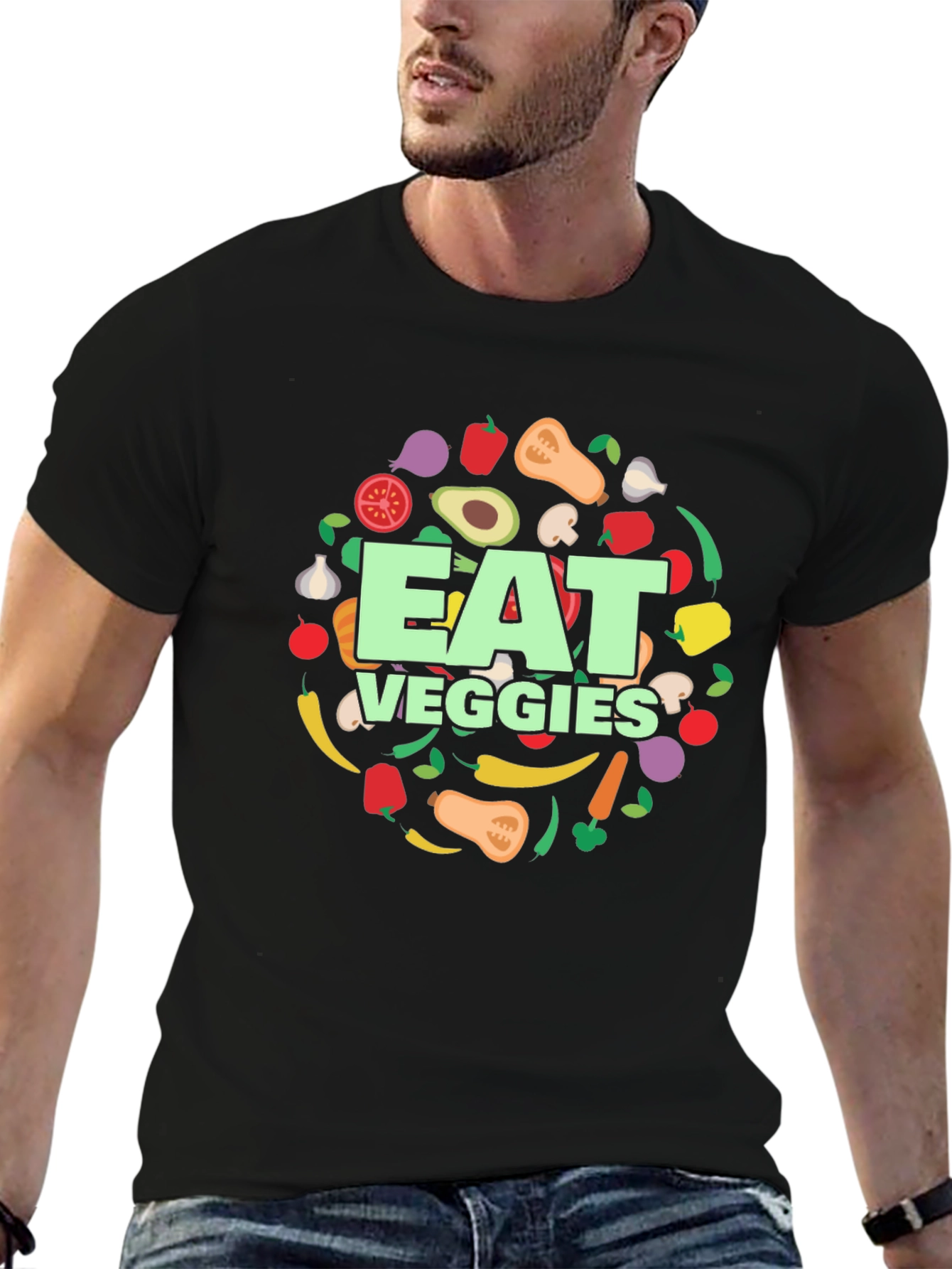 Eat Veggies T-Shirt - Black Graphic Tee