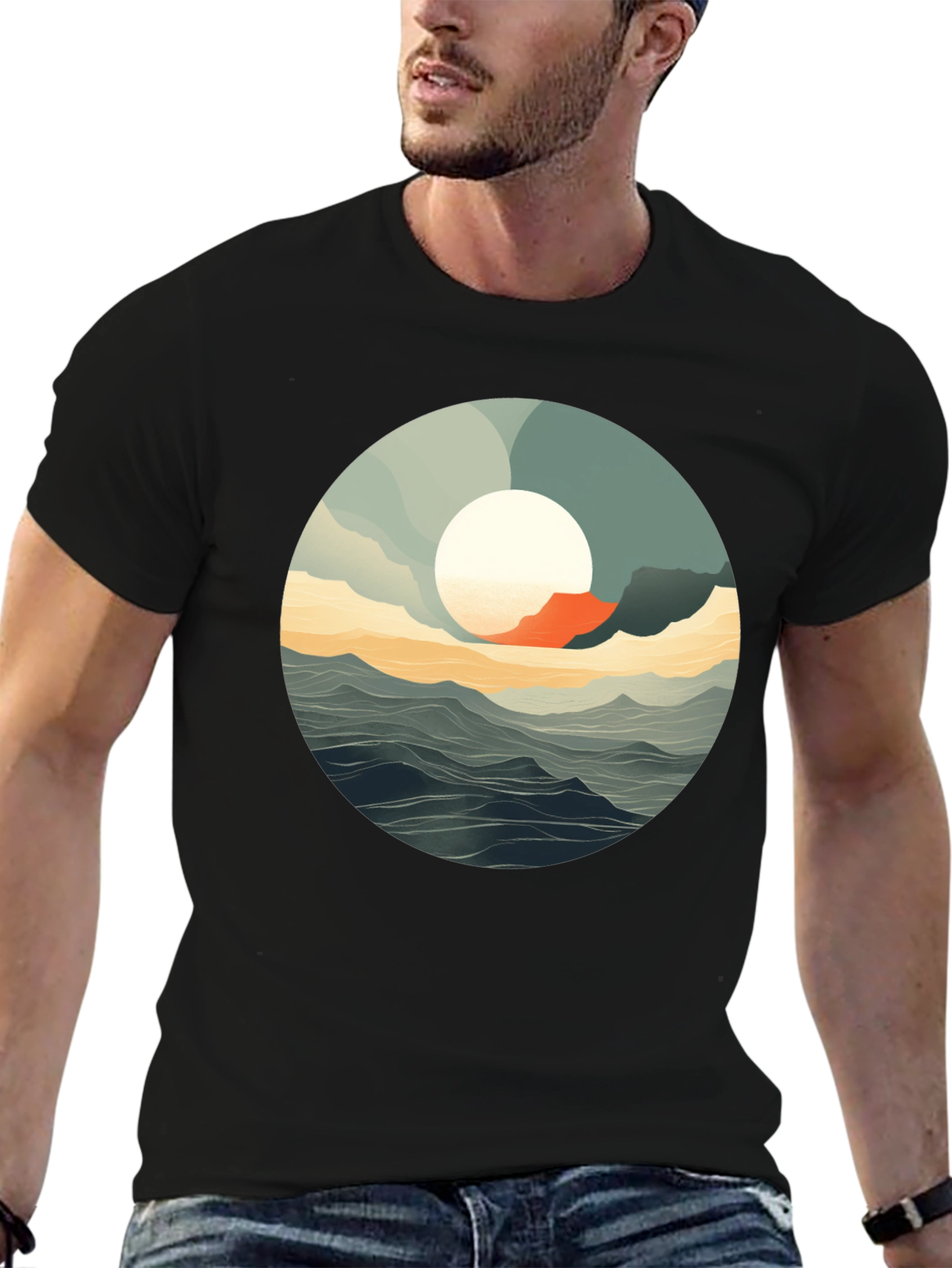 Ocean View Graphic Tee - Stylish Black T-Shirt