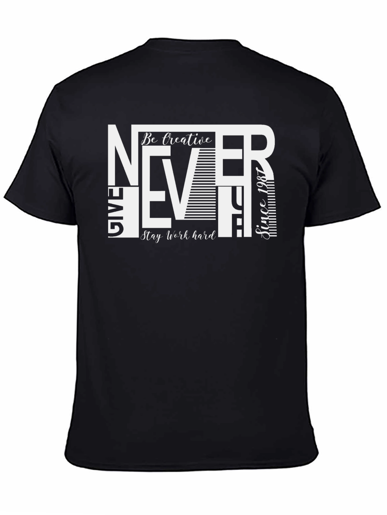 Black Never Give Up Graphic Print Crew Neck T-Shirt