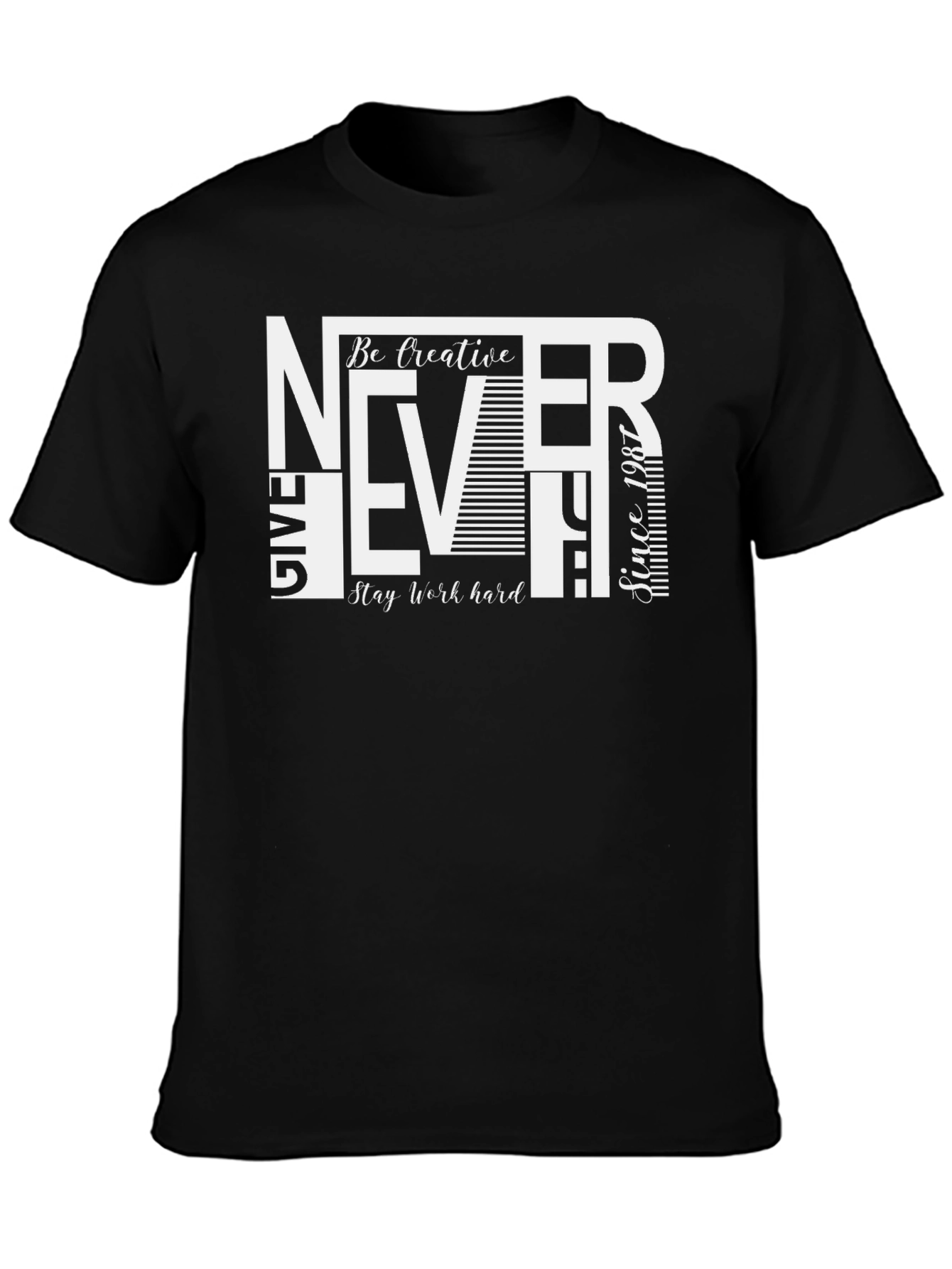 Black Never Give Up Graphic Print Crew Neck T-Shirt