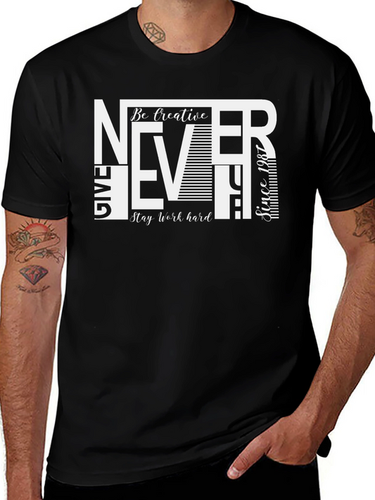 Black Never Give Up Graphic Print Crew Neck T-Shirt
