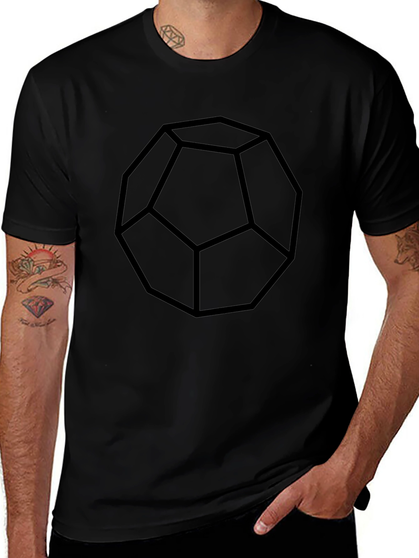Geometric Dodecahedron Graphic Tee - Minimalist Design