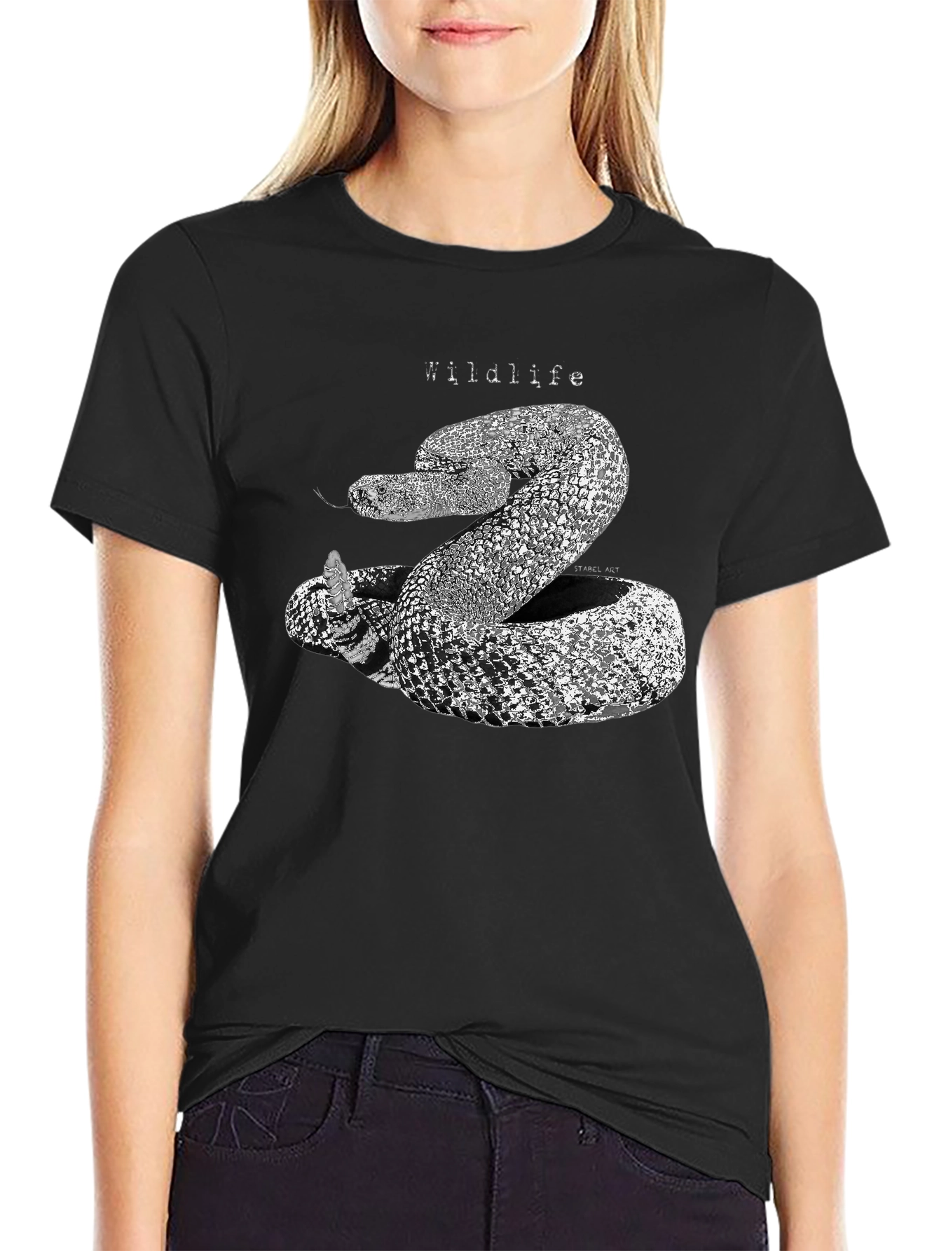 Wildlife Snake Graphic Print Black T-Shirt
