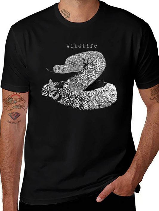 Wildlife Snake Graphic Print Black T-Shirt