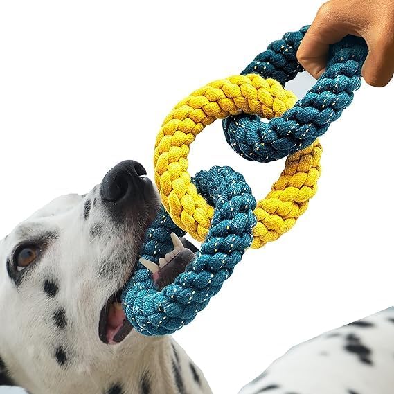 Dog Toys for Large Dogs – Durable Chew Rope Rings (3 Ring Set) – Interactive Tug & Play Toy for Puppies, Medium & Adult Dogs, Labrador, Yellow Sage