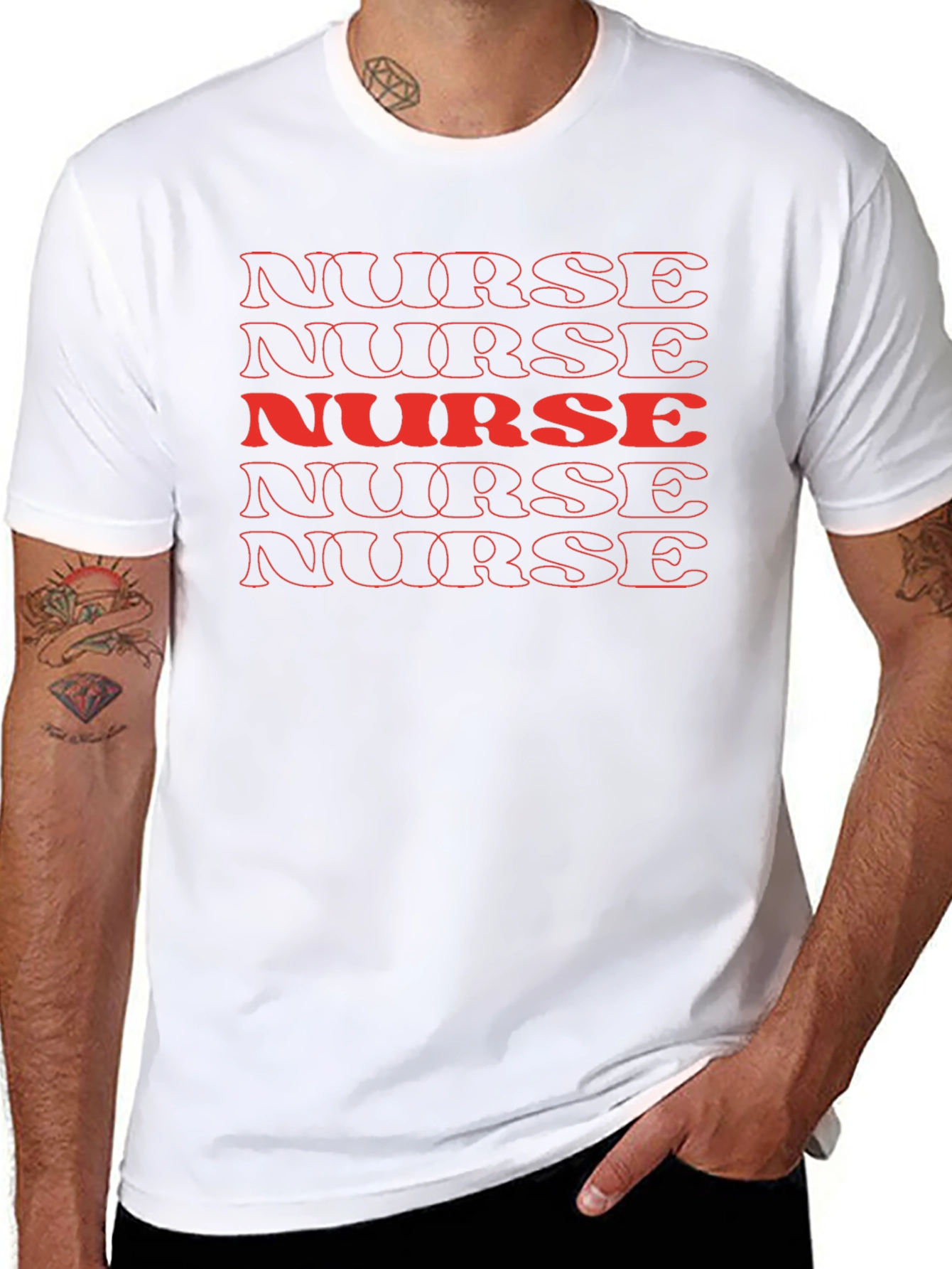 Retro Nurse Graphic T-Shirt - Bold Red Text