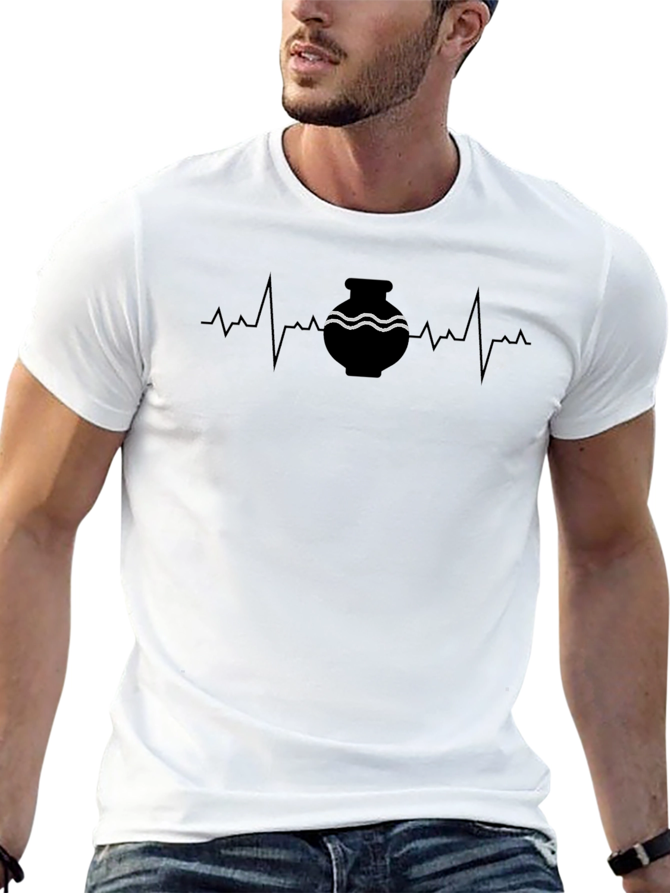 Pottery Heartbeat Graphic Tee - Stylish Black T-Shirt