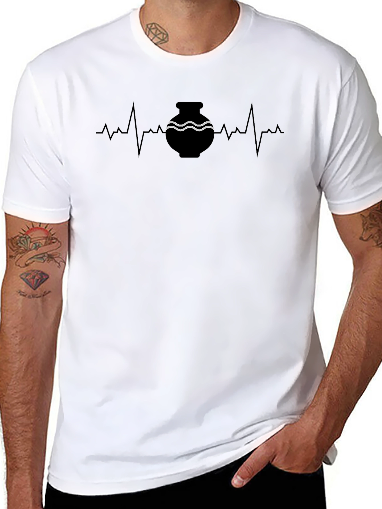 Pottery Heartbeat Graphic Tee - Stylish Black T-Shirt