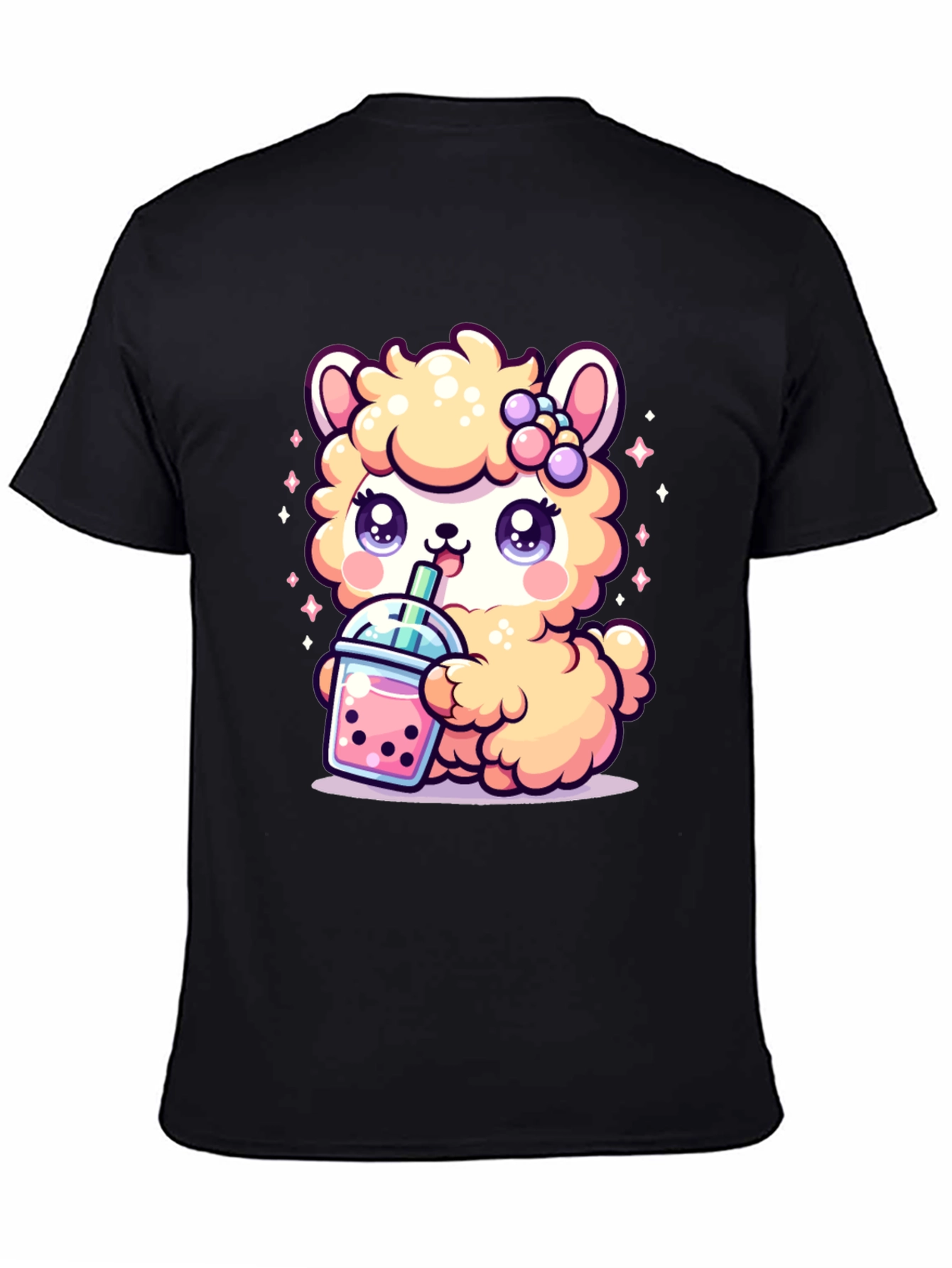 Cute Kawaii Llama Bubble Tea Black T-Shirt